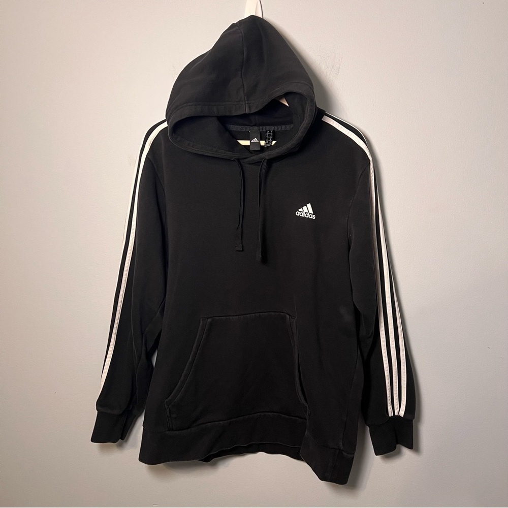 Adidas 3-Stripes Pullover Hoodie Men's XL Black/White Hooded Sweatshirt BR3588